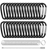 XIECHANEE 30PCS Aluminum Carabiner Clips, 2" D Shape Spring Snap Hooks Carabiner with 30PCS Keyri...