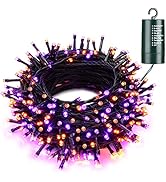 Joomer Orange Purple Halloween Lights, 66ft 200 LED Battery Operated String Lights Waterproof Hal...