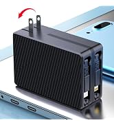 65W Retractable Fast Wall Charger Block Plug with Dual Retractable Charging Cables, Detachable an...