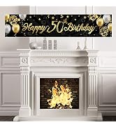 Happy 50th Birthday Banner Sign Gold Glitter 50 Years Birthday Party Decorations Supplies Anniver...
