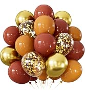 Fall Balloons, 50Pcs 12 In Thanksgiving Balloons in Coco Brown Gold Confetti, Autumn Latex Balloo...