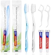 HQSLsund 100 pcs Disposable Toothbrushes with Toothpaste Floss Individually Wrapped, 2 Color Toot...