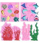 ZiXiang Marine Theme Fondant Mold Coral Silicone Molds Ocean Shark Shell Starfish Octopus Turtle ...