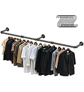 Aduanbang 65.7in Industrial Pipe Wall Mounted Clothes Rack, Heavy Duty Detachable Iron Garment Ba...