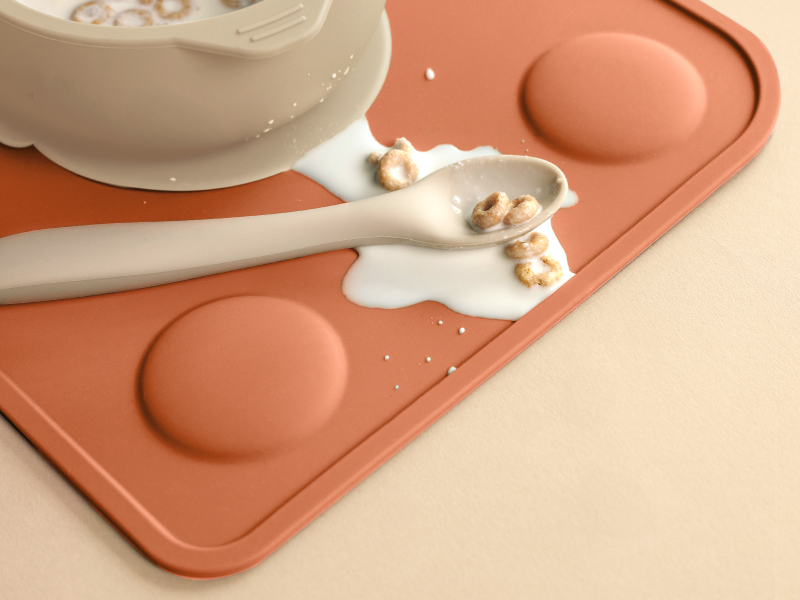 Prep silicone placemat protecting table from food spills with easy clean surface after meals