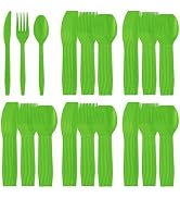 240-Piece Disposable Heavy Duty Plastic Cutlery Set Including Green Party Knife, Fork and Spoon 8...