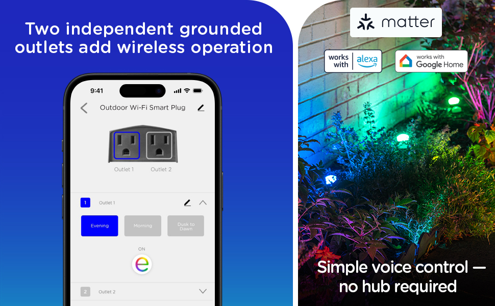 matter compatible, works with alexa and google home