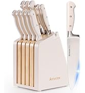 Astercook Knife Set, Kitchen Knife Set with Block and Sharpener, 12 Pcs Ultra-Sharp High Carbon S...
