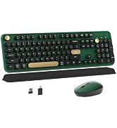 MPTOG Colorful Wireless Computer Keyboard and Mouse Combo with Round Typewriter Keycaps, Retro De...