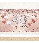 Trgowaul 40th Birthday Decorations for Women, Pink Rose Gold 40th Birthday Banner Backdrop 40 Bir...
