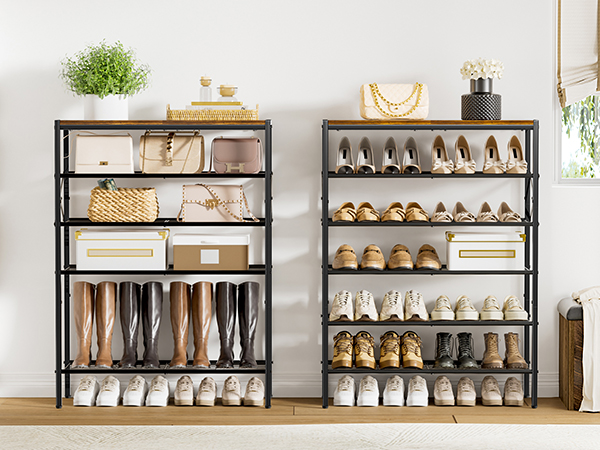 Metal Shoe Rack Organizer Wooden Shoe Storage for Entryway