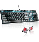 Mechanical Gaming Keyboard, 104 Keys Blue Backlit Keyboard with Red Switches Double-Shot Keycaps,...