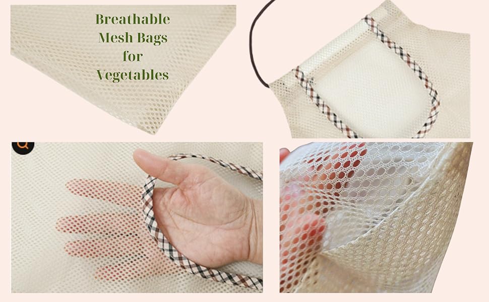 breathable vegetable bag; washable storage mesh bag; hanging net grocery bag; produce mesh bag;