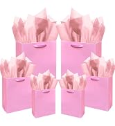 qiqee Pink Gift Bags with Tissue Paper Mulit Assorted Sizes 10PCS Present Party Favor Birthday Ba...