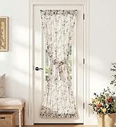 jinchan Floral French Door Curtain Panel Farmhouse Decor Light Filtering Linen with Tie Up Bow fo...