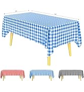 KAshack 3 Pcs Blue White Gingham Plastic Table Cloth Disposable 108” x 54”Rectangle Tablecloths f...