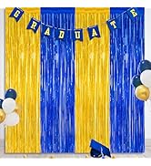 2 Pack Graduation Backdrop, 3.28 FT x 7.05 FT Class of 2025 Decorations, Blue Gold Fringe Curtain...