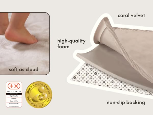 Coral Velvet Memory Foam Rug for Crawling, Non-Slip, Water-Resistant, Playmat for Playpen
