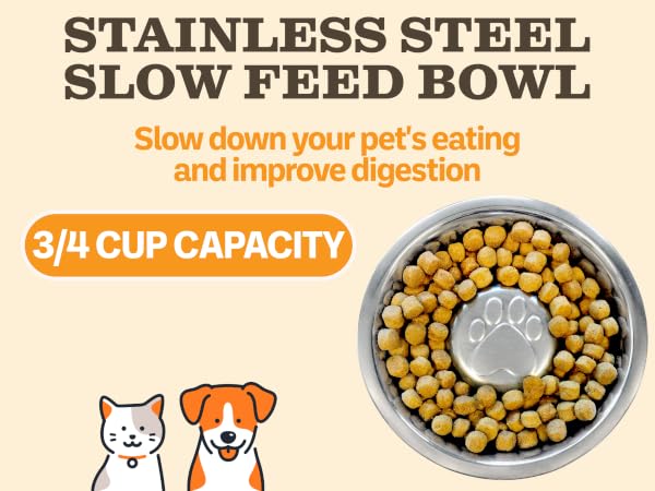 Stainless Steel Slow Feed Bowl, 3/4 Cup Capacity