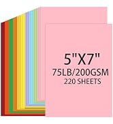 Cardstock 5x7, 220 Sheets, 10 Assorted Colors Construction Paper, 5x7 Cardstock Paper, 75lb/ 200g...