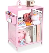 Gugsey Pink Small Nightstand, Kids Nightstand for Bedroom, End Table with Hooks and Holder, Toddl...