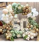 Sage Balloon Garland Arch Kit,134 pcs Sage Green Sand White Metallic Gold Matte White Confetti La...