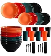 Hunnycook 64 PCS Unbreakable Plastic Dinnerware Sets, Multicolor Dishes Set, Reusable Plastic Din...