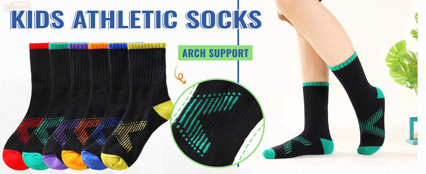 SeeyAN Kids Socks Boys Crew Athletic Half Cushion Cotton Sport Running Arch Support Breathable Socks