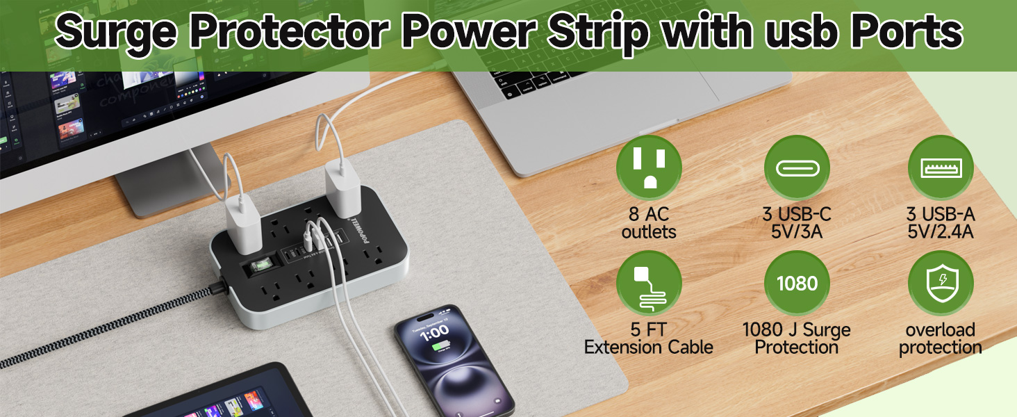 Surge Protector Power Strip with usb charging station