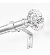 TVWOO Silver Curtain Rod Modern,Crystal Decorative Drapery Rod Girls Room | Adjustable Heavy Duty...