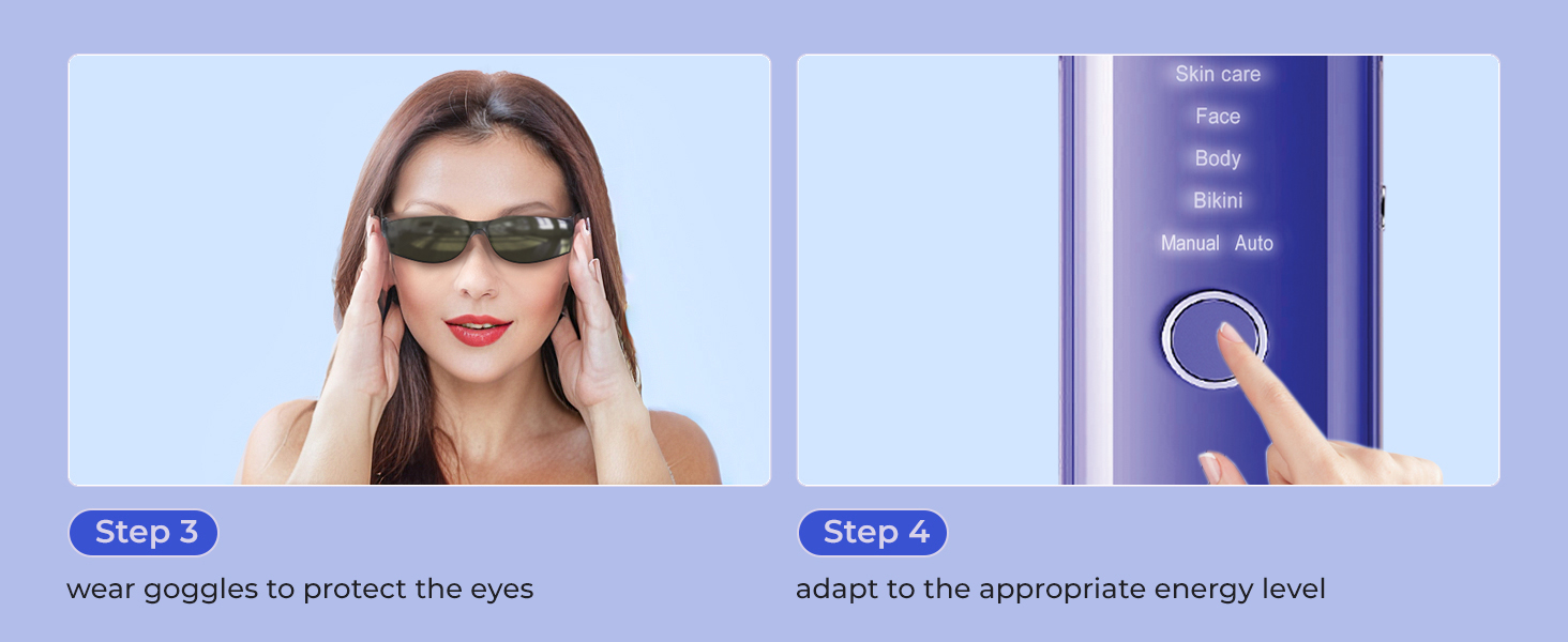 Wear goggles to protect the eyes, Adapt to the appropriate energy level.