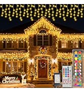 LitHome 48.4FT Color Changing Christmas Icicle Lights for Outside with Remote,300 LED Christmas I...