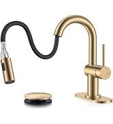 KENES Champagne Bronze Pull Down Bathroom Faucet 1 Hole, Single Handle Bathroom Sink Faucet with ...