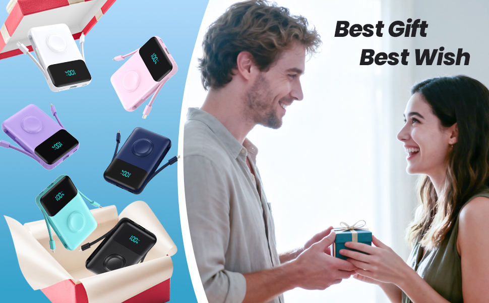 Magnetic Portable Charger 10800mAh for iPhone with Built-in Cables, Power Bank with iWatch Charger