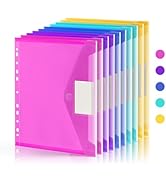 10 Pack Binder Pocket, 11 Ring Clear File Folders, Plastic Envelopes Organizer for Documents with...
