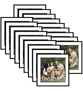 JCJMY 18 Packs 12x12 Picture Frames, Display 10x10 with Mat or 12x12 Without Mat, Black Gallery W...