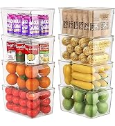 8 Pack Clear Storage Bins with Lids Stackable, Large Plastic Storage Bins with Handle for Pantry ...