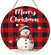 Snowman Christmas Decorations Door Decorations Merry Christmas Sign Winter Wreath Buffalo Plaid S...