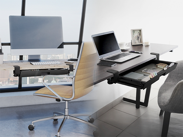 Clamp-On Retractable Adjustable Keyboard Tray