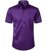JEMITOP Men's Stretch Wrinkle Free Dress Shirts Formal Wedding Prom Short Sleeve Slim Fit Button ...
