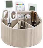 Cretkhp PU Leather Desk Organizer Caddy with Handle, 6 Compartments Round Caddy Organizer for Off...