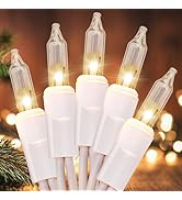 Meteds Christmas Lights 100 Count Clear Mini Lights White Wire UL Certified Connectable Warm Whit...