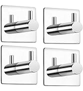 Celbon 4PC Bath Towel Hook Self Adhesive Black Sticky SUS 304 Stainless Steel Robe Hooks Robe Hoo...