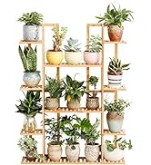 Bamboo 9 Tier 17 Potted Plant Stand Rack Multiple Flower Pot Holder Shelf Indoor Outdoor Planter ...