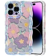 EYZUTAK Case for iPhone 14 Pro Max, Colorful Retro Oil Painting Flower Laser Glossy Design Cute C...