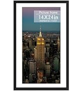Golden State Art, 14X24 Picture Frame with White Mat for 11X22 Picture - Thin Border Solid Wood F...