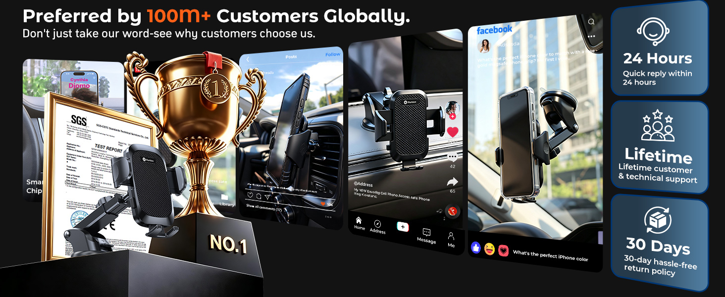 lifetime and 30-day return for car phone holder purchase confidence