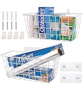 Wire Hanging Wall Basket, 2 White Baskets Set Adhesive Wall Mount Organizer for Pantry Kitchen RV...
