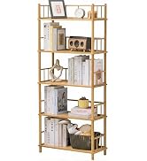 5-Tier Expandable Freestanding Open Bamboo Book Shelf - No-Tool Assembly & Modular,Bathroom Stora...