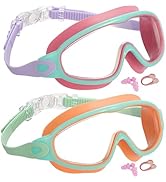Wenwasno 2 Pack Anti-Fog Anti-UV Wide View Swimming Goggles for Kids 3-14